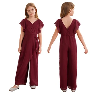 Kids Girls Jumpsuit Maxi Overalls Prom Rompers Wide Leg Bodysuit Ball Gowns - Picture 1 of 60