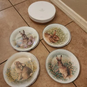 RARE Pottery Barn Meadow Bunny Rabbit SALAD plates EASTER - Picture 1 of 13