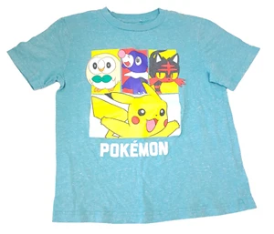 Pokemon Graphic Printed T-Shirt Unisex Kids Small Teal Pullover Shirt - Picture 1 of 5
