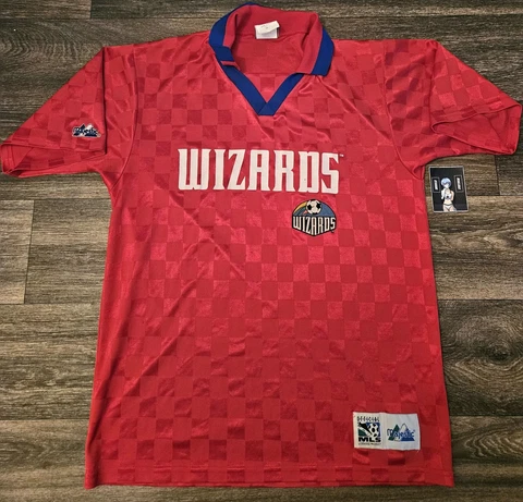 Vintage 90s Majestic Kansas City Wizards MLS Soccer Jersey Size Medium Rare Cover