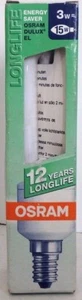OSRAM LONGLIFE ENERGY SAVER DULUX EL 15W=3W, #3W827240VE14 - Picture 1 of 2