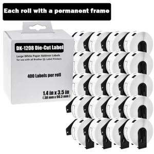 20Roll DK1208 White Address Labels 400 Labels For Brother QL-570 710W w/20 Frame - Picture 1 of 24