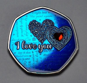 Happy Valentine's Day 'I Love You' Full Colour Silver Commemorative. Enamel/Gem - Picture 1 of 8