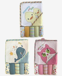 Lil Mimos Bebé Infante Baño Toalla Con Capucha con 5 Paños Set de Regalo NUEVO - Imagen 1 de 16