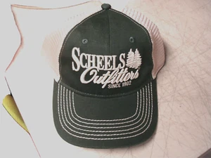 SCHEELS OUTFITTERS 1902 TRUCKERS HAT CAP. DARK FOREST GREEN. Ivory Mesh. OSFA - Picture 1 of 4