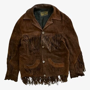 Chaqueta vaquera vintage años 60 para hombre Adelina piel de ciervo cuero marrón borla, flecos - Imagen 1 de 8