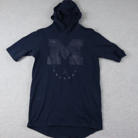 Michigan Wolverines Nike Air Jordan Hoodie Shirt Mens Small Blue Short Sleeve Cover