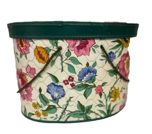 VTG Chintz Floral Oval Sewing Box Padded Quilted Lid Container Storage Pockets - Picture 1 of 19
