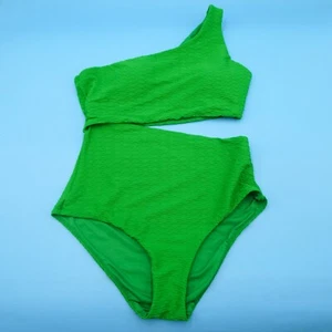 Victorias Secret Medium Green Ribbed Single Shoulder Cutout One Piece Swimsuit - Picture 1 of 8