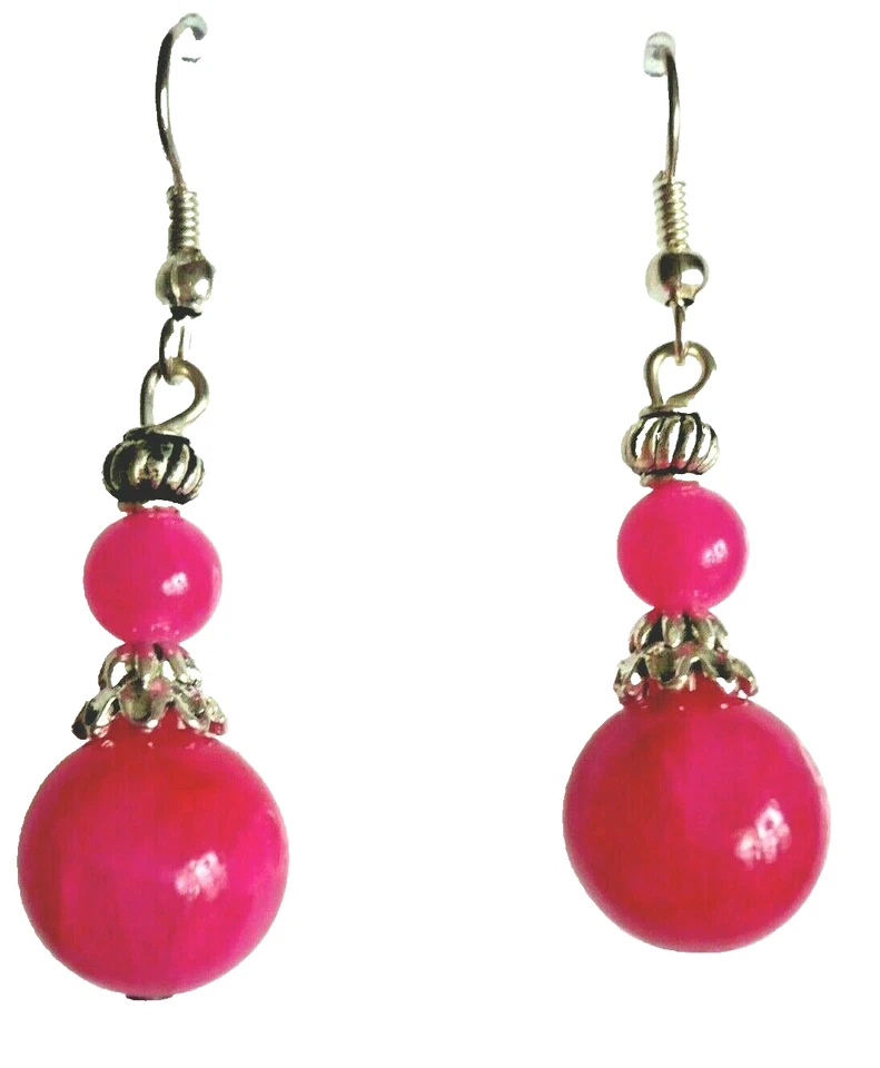 4,5 cm lange Ohrringe Steinschmuck Ohrhänger Jade pink Tibet Silber Folklore NEU - Bild 1 von 1