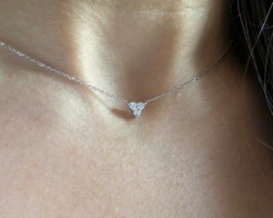 DIAMOND CLUSTER NECKLACE 0.15CTS 14K WHITE GOLD SI1 CLARITY G COLOR - Picture 1 of 6