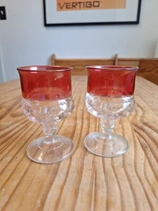 Tiffin Franciscan Kings Crown Thumb Print Ruby Red Goblet Wine Glasses Set of 2 - Picture 1 of 7