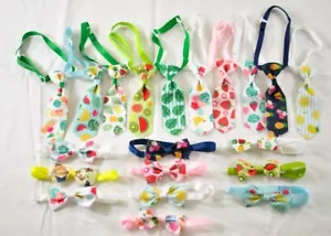 20 piece summertime tie & bowtie set adjustable ribbon colorful dog or cat - Picture 1 of 8
