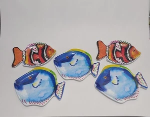 Tropical Fish Melamine Snack Plates Blue 8in. Orange 7½in. Pier 1 Imports 5pc - Picture 1 of 7