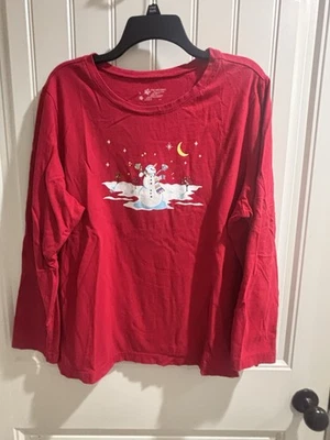 Women’s Plus Sz 2x Red Top Snowman Christmas Long Sleeve Tee Foto 1 de 4