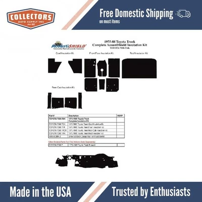 Kit de amortiguador de sonido de aislamiento para camioneta Toyota Acoustishield 1975-1988 completo Foto 1 de 4
