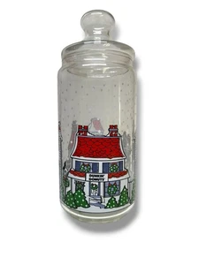 Barattolo biscotti vintage Dunkin ciambelle vetro 10" con coperchio barattolo Natale inverno - Foto 1 di 1