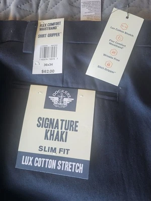 Pantalones Dockers Para Hombre 36x34 Azul Marino Firma Caqui Frente Plano Calce Ajustado Elastizados Nuevos Foto 1 de 4