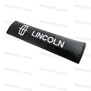 Set of LINCOLN Black Carbon Fiber Look Embroidery Seat Belt Cover Shoulder Pads - Picture 1 of 5