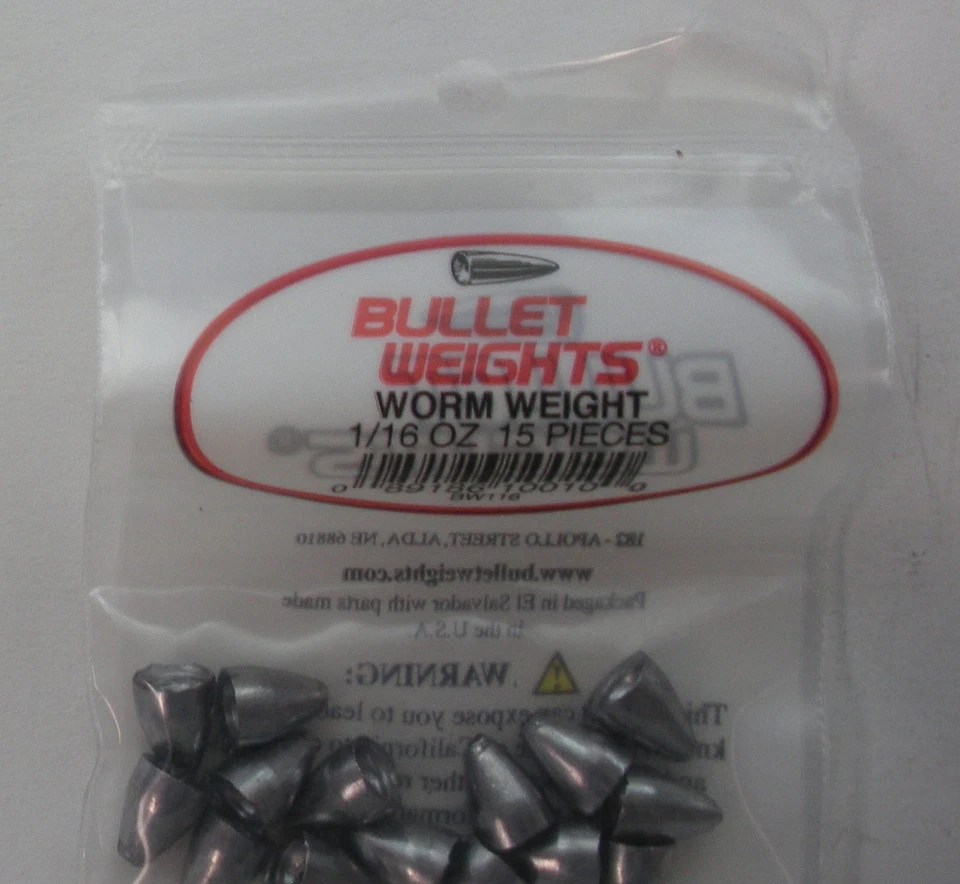 Bullet Weights Worm Weight Natural 1/16oz Ziplock 15bg BW116