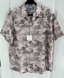 NWT $148 Tori Richard Mens Hawaiian Sketchbook Silk Cotton Blend Shirt M Blush - Picture 1 of 9