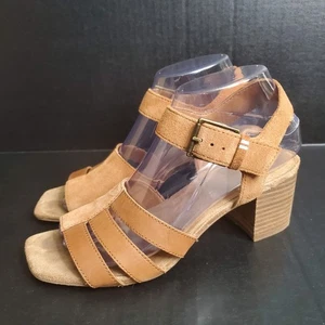 TOMS Estella Suede Brown 2.5" Block Heel Sandals Size 7.5 Slingback - Picture 1 of 11