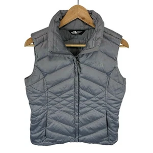 North Face 550 Down Puffer Vest Metallic Grey Silver Womens Small Full Zip - Picture 1 of 11