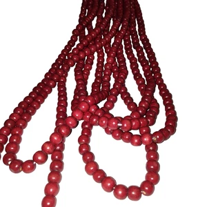 Guirnalda de cuentas de madera roja rústica granja Navidad vacaciones artesanía decoración 6 yardas - Imagen 1 de 5