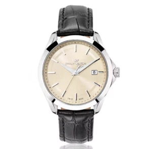 Orologio Svizzero Philip Watch Cinturino Pelle Nero Quadrante Champagne 10 Atm - Imagen 1 de 3