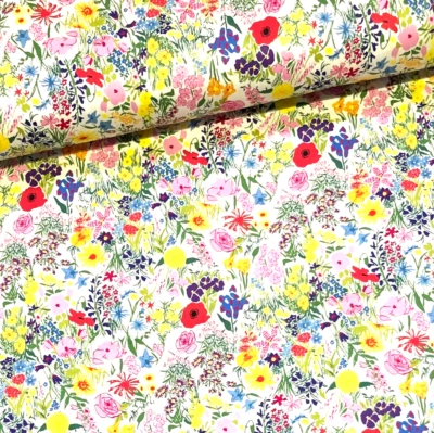 Patchworkstoff Quilting Popeline bunte Blumenwiese Feldblumen Frühling Mohnblume - Bild 1 von 4