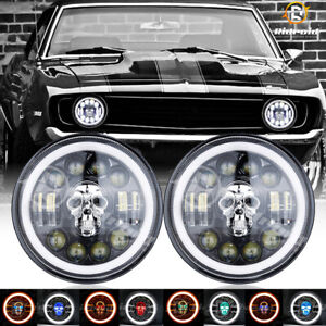 RGB Pair 7" LED Headlights Hi-Lo Beam HALO DRL For Chevy Chevelle 1971 1972 1973