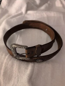 Vintage Tony Lama Belt Size 36' Brown Leather Buffalo Nickels Conchos - Picture 1 of 9