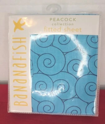 Colección PAVO REAL BANANAFISH Sábana Cuna Ajustable Bebé Azul Remolinos Nueva Foto 1 de 4