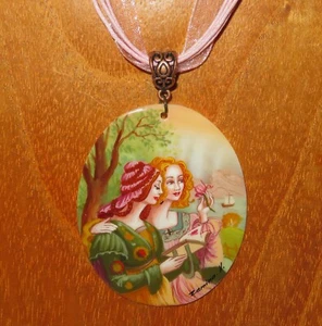 Pendant Armand Point The Golden Legend Legende Dorée Hand Painted signed SHELL  - Picture 1 of 9