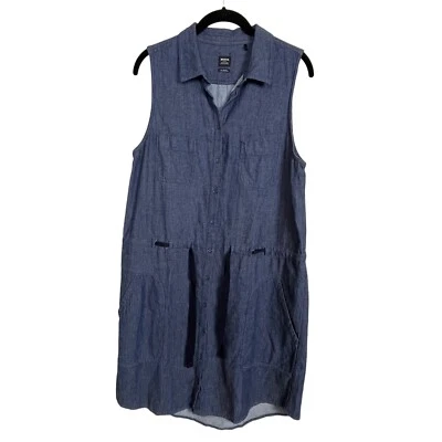 PrAna Athleisure Sleeveless Chambray Shirt Dress Belted Waist Size S Blue - Изображение 1 из 4