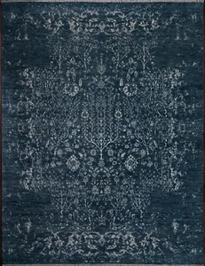 Victorian Ivory And Blue Hand Knotted Area Rug - Picture 1 of 6