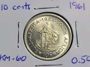 ๐ South Africa 10 cents 1961 KM-60 0.500 unc Silver Coin 011225-1 - Picture 1 of 2