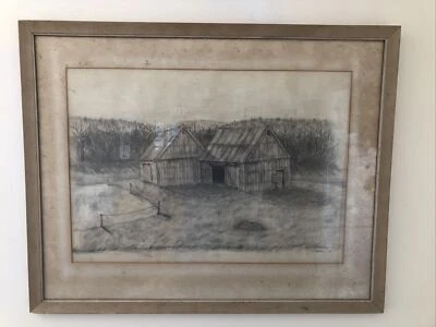 Arte Paisajístico Enmarcado Original Carbón Boceto Firmado Artista L Newman Fecha 69 Foto 1 de 4