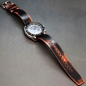 One piece distressed leather watch band Military style single pass custom length - Picture 1 of 4