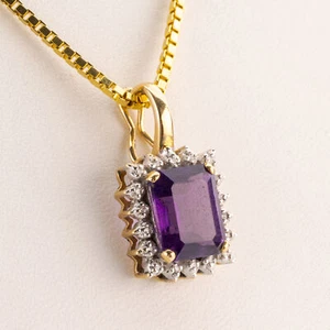 14k gold pendant with an amethyst and diamonds - Picture 1 of 4