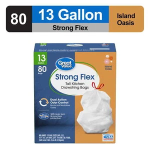 Strong Flex Tall Kitchen Drawstring Bags, Island Oasis, 13 Gallon, 80 Count - Picture 1 of 5