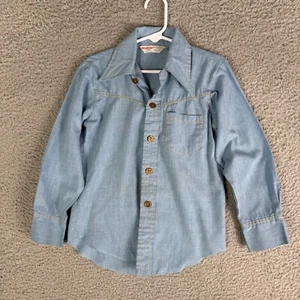 Vintage Kids Western Shirt Size 7 Pearl Snap 80's Chambray HealthTex USA Made - Picture 1 of 4