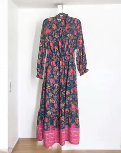 Boemo Anthropologie Tiered Maxi Dress Sz L Floral Paisley Tassel Tie Long Sleeve - Picture 1 of 14