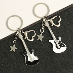 Punk Style Electric Guitar Keychain Vintage Heart Star Instrument Charms S1