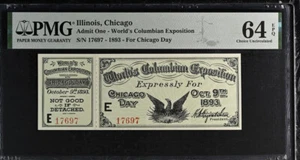 1893 BOLETO DE EXPO MUNDIAL COLOMBIANO CHICAGO DÍA PMG 64 EPQ - Imagen 1 de 2