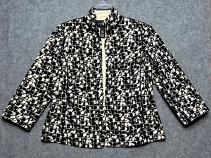 LAFAYETTE 148 New York Blazer Womens Medium Black Ivory Scuba Open Piping Classy - Picture 1 of 17
