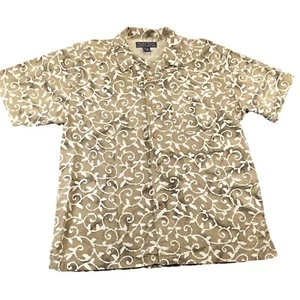 Pacific Crest Mens Hawaiian Shirt Large 100% Cotton Short Sleeve Beige & White S - Picture 1 of 6