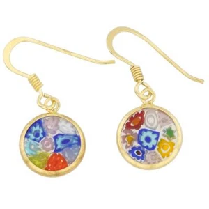 Glas Venedig Italienische Murano Glas Ohrringe Ohrhänger Rund Mehrfarbig Millefiori - Bild 1 von 5