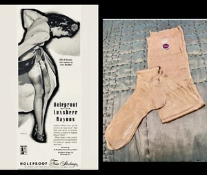 VTG DEADSTOCK w/LABEL 1940s WW2 RAYON KNIT Seamed STOCKINGS Sz-M 9.5 BUY-NOW - Picture 1 of 6