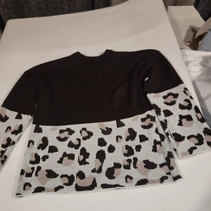 Handmade womens sweater. Solid With Animal Print. Brown And White.  - Picture 1 of 4